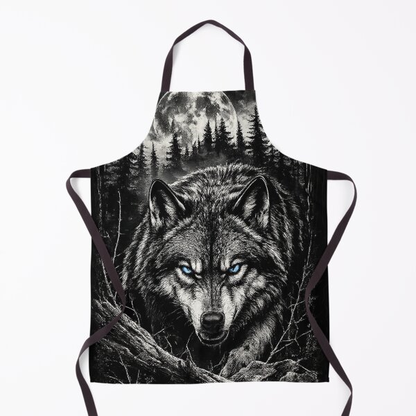 Item preview, Blue-Eyed Wolf in the Moonlight | Black & White Forest Art | Fierce Wildlife Design designed and sold by naturalsurvival.