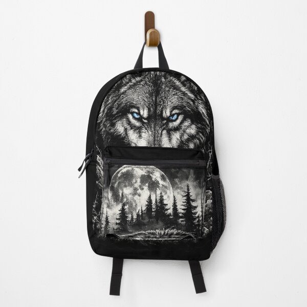 Item preview, Blue-Eyed Wolf in the Moonlight | Black & White Forest Art | Fierce Wildlife Design designed and sold by naturalsurvival.