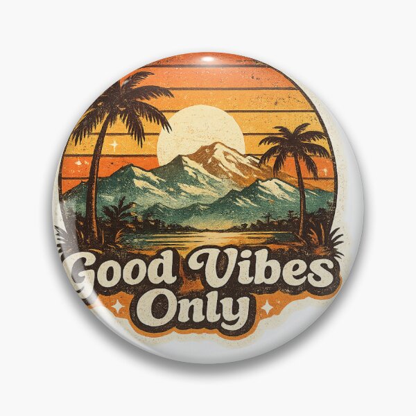 Item preview, Good Vibes Only Retro Sunset Sticker | Vintage 70s Palm Tree & Mountain Die-Cut Sticker designed and sold by Hari Arts.