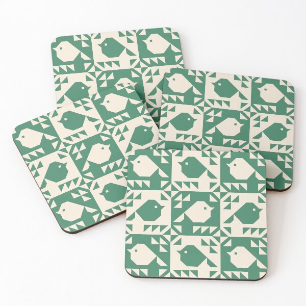 Item preview, Sparrows Quilt Blocks Green and Cream  designed and sold by Pinkdeer Designs.