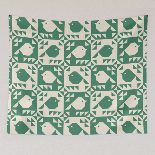 Item preview, Sparrows Quilt Blocks Green and Cream  designed and sold by Pinkdeer Designs.