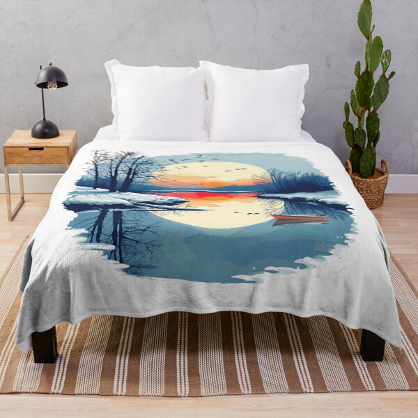 Item preview, Winter Sunset Landscape Red Boat Snow Lake Reflection Circular Fine Art Graphic designed and sold by DesignArtist.ia.