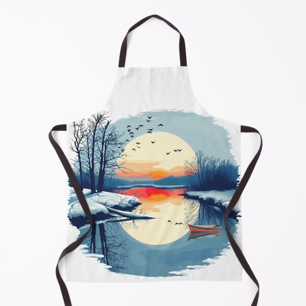 Item preview, Winter Sunset Landscape Red Boat Snow Lake Reflection Circular Fine Art Graphic designed and sold by DesignArtist.ia.