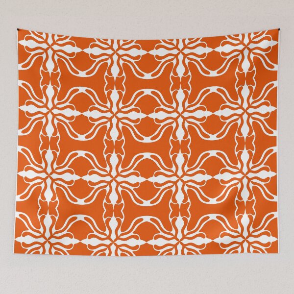Item preview, Elegant Terracotta Orange and White Mediterranean Damask Seamless Pattern designed and sold by VOYID ART STUDIO.