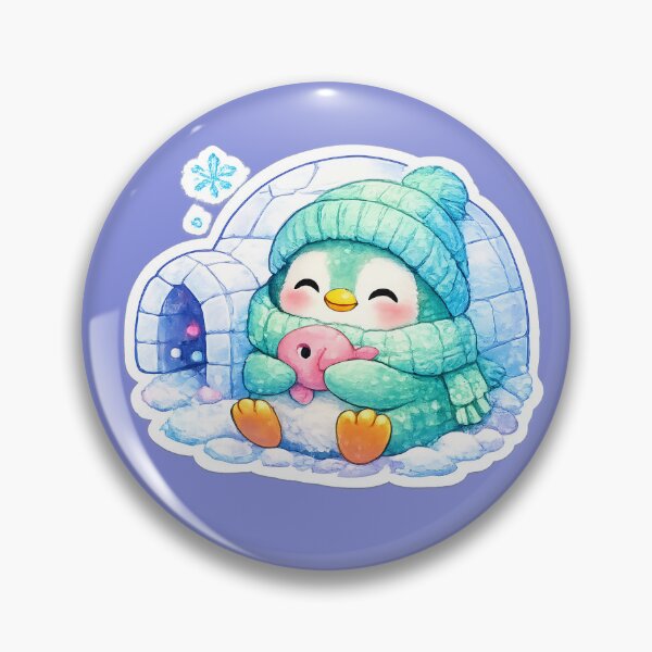 Item preview, Cute Penguin in Igloo Sticker | Kawaii Winter Penguin Holding Pink Fish | Cozy Snow Animal | Pastel Penguin Sticker designed and sold by StyloStudio.