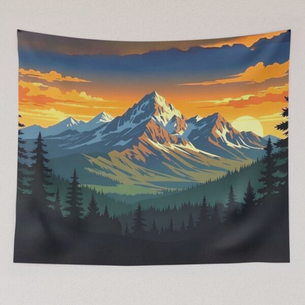 Item preview, Mountain Sunset Landscape - Epic Alpine Peak at Golden Hour designed and sold by Nexus Space.