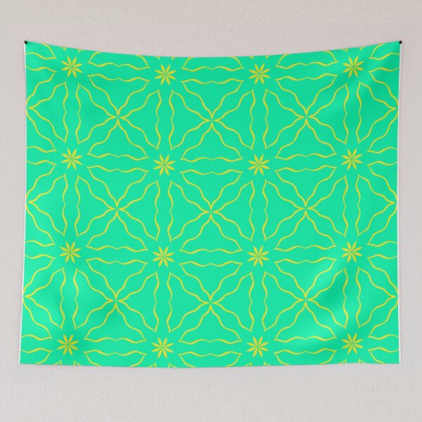 Item preview, Psychedelic Neon Green and Yellow Starburst Geometric Seamless Pattern designed and sold by VOYID ART STUDIO.
