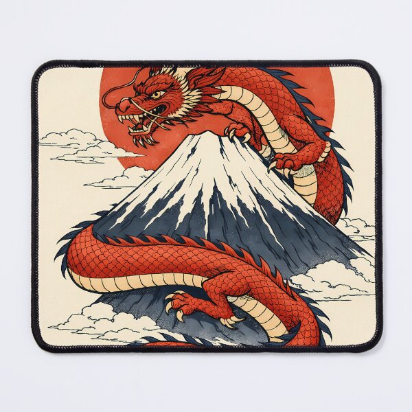 Item preview, Vintage Japanese Dragon - Ukiyo-e Mount Fuji Art Poster designed and sold by AuraArtistica.