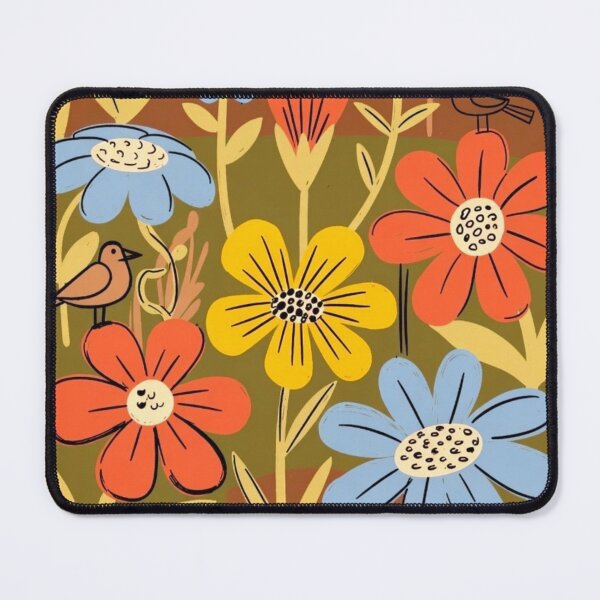 Item preview, Colorful Retro Floral Pattern with Birds – Bold Wildflower Meadow designed and sold by Nexus Space.