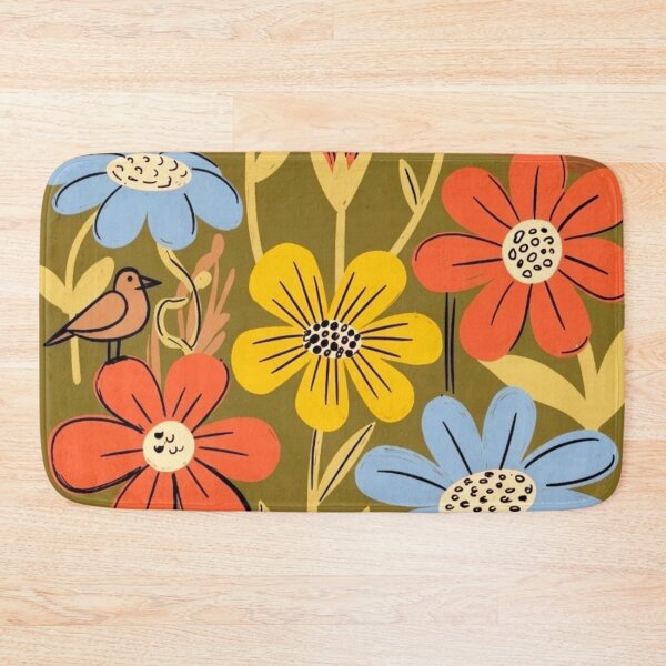 Item preview, Colorful Retro Floral Pattern with Birds – Bold Wildflower Meadow designed and sold by Nexus Space.