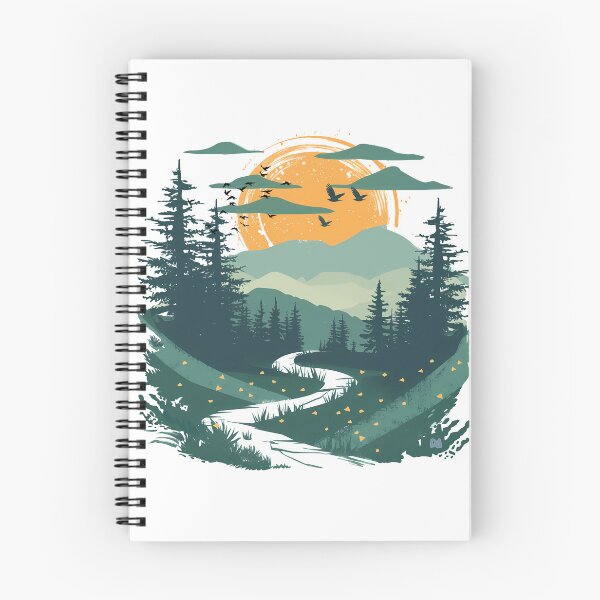 Item preview, Vintage Mountain Landscape Wilderness Sunset Forest River Circular Screenprint Graphic designed and sold by DesignArtist.ia.