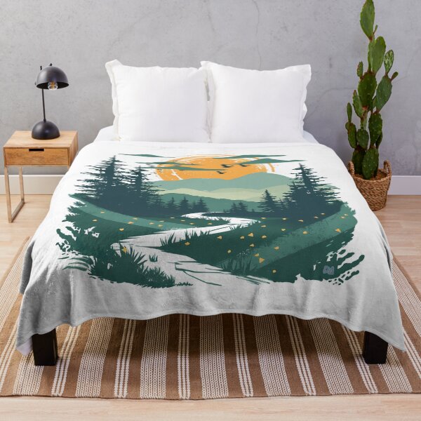 Item preview, Vintage Mountain Landscape Wilderness Sunset Forest River Circular Screenprint Graphic designed and sold by DesignArtist.ia.