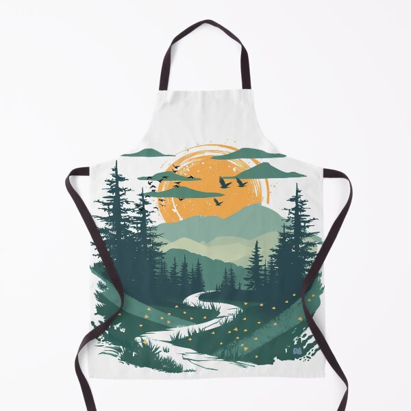 Item preview, Vintage Mountain Landscape Wilderness Sunset Forest River Circular Screenprint Graphic designed and sold by DesignArtist.ia.