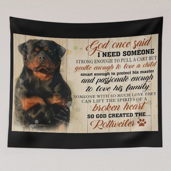 Item preview, God Once Said I Need Someone Strong Enough So God Created The Rottweiler Dog Lover Poster designed and sold by scrambledpeg.