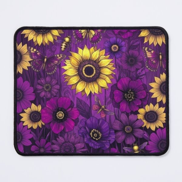 Item preview, Purple & Yellow Sunflower Garden – Mystical Floral Pattern with Bees & Butterflies designed and sold by Nexus Space.