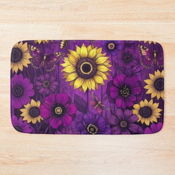 Item preview, Purple & Yellow Sunflower Garden – Mystical Floral Pattern with Bees & Butterflies designed and sold by Nexus Space.