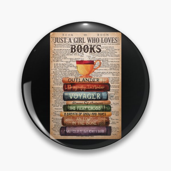 Item preview, Just a Girl Who Loves Books Poster, Outlander Book Stack Wall Art, Vintage Bookworm Reader Decor Print designed and sold by scrambledpeg.
