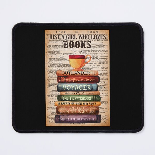 Item preview, Just a Girl Who Loves Books Poster, Outlander Book Stack Wall Art, Vintage Bookworm Reader Decor Print designed and sold by scrambledpeg.