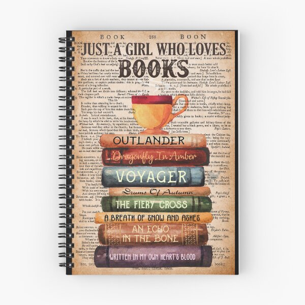 Item preview, Just a Girl Who Loves Books Poster, Outlander Book Stack Wall Art, Vintage Bookworm Reader Decor Print designed and sold by scrambledpeg.