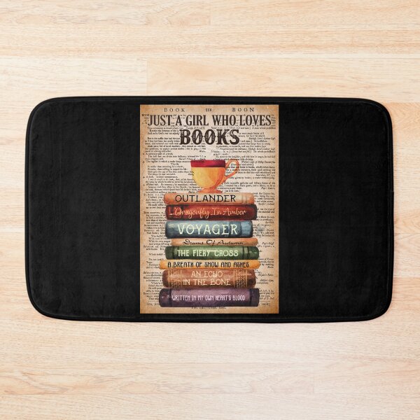 Item preview, Just a Girl Who Loves Books Poster, Outlander Book Stack Wall Art, Vintage Bookworm Reader Decor Print designed and sold by scrambledpeg.