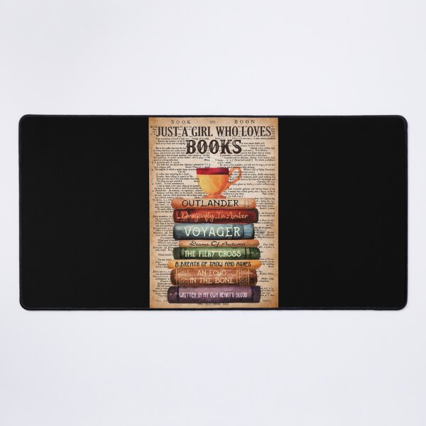 Item preview, Just a Girl Who Loves Books Poster, Outlander Book Stack Wall Art, Vintage Bookworm Reader Decor Print designed and sold by scrambledpeg.