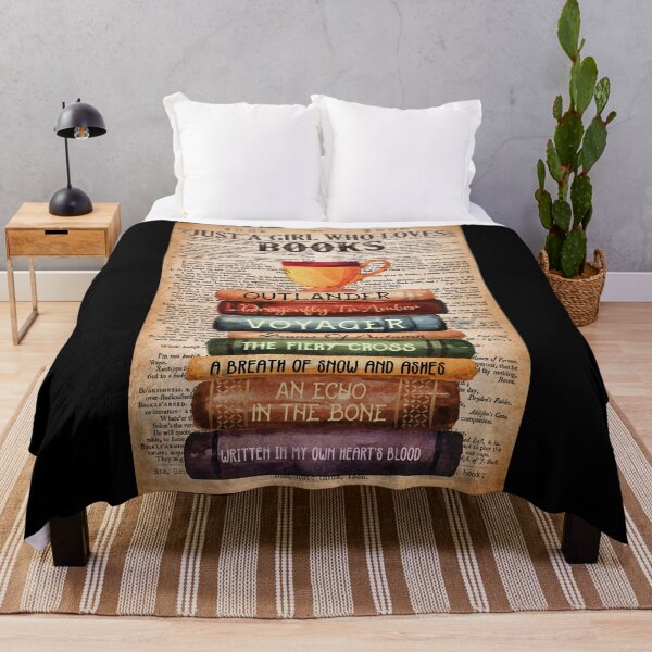 Item preview, Just a Girl Who Loves Books Poster, Outlander Book Stack Wall Art, Vintage Bookworm Reader Decor Print designed and sold by scrambledpeg.