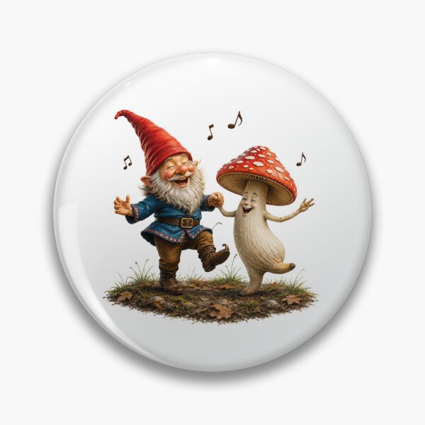 Item preview, Happy Gnome Dancing with Smiling Mushroom | Whimsical Forest Fantasy  designed and sold by Alpine-Ink.