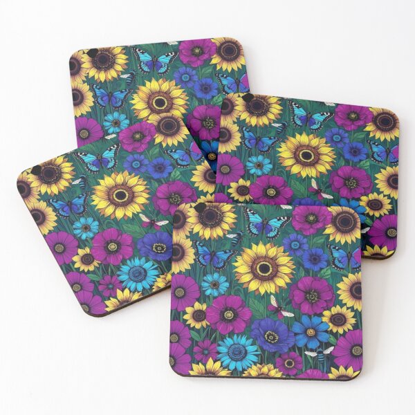 Item preview, Vibrant Sunflower & Wildflower Meadow – Blue Butterflies & Bees Pattern designed and sold by Nexus Space.