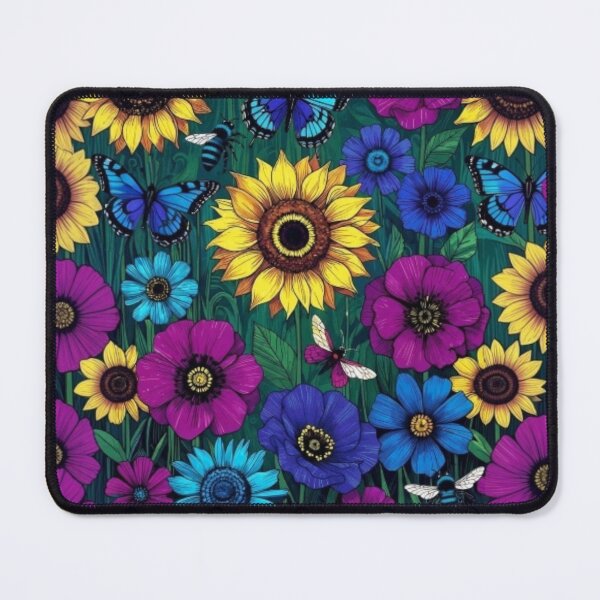 Item preview, Vibrant Sunflower & Wildflower Meadow – Blue Butterflies & Bees Pattern designed and sold by Nexus Space.