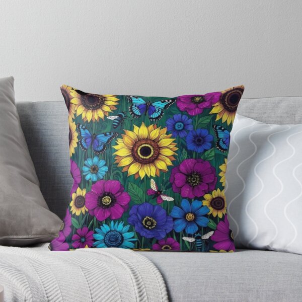 Item preview, Vibrant Sunflower & Wildflower Meadow – Blue Butterflies & Bees Pattern designed and sold by Nexus Space.