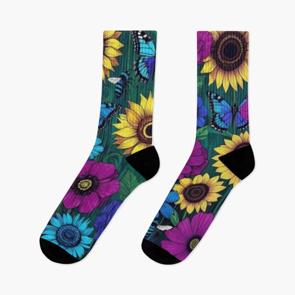 Item preview, Vibrant Sunflower & Wildflower Meadow – Blue Butterflies & Bees Pattern designed and sold by Nexus Space.