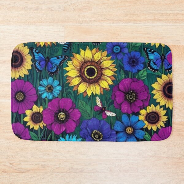 Item preview, Vibrant Sunflower & Wildflower Meadow – Blue Butterflies & Bees Pattern designed and sold by Nexus Space.