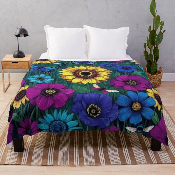 Item preview, Vibrant Sunflower & Wildflower Meadow – Blue Butterflies & Bees Pattern designed and sold by Nexus Space.