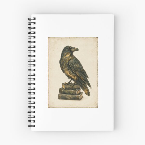 Item preview, Glowing Raven and Old Books Print — Gothic Vintage Dark Academia Art for a Writer designed and sold by Brackenlume Studio.