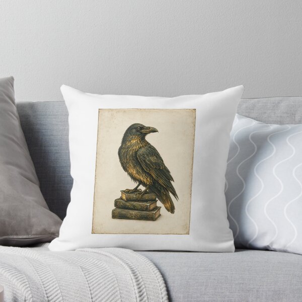 Item preview, Glowing Raven and Old Books Print — Gothic Vintage Dark Academia Art for a Writer designed and sold by Brackenlume Studio.