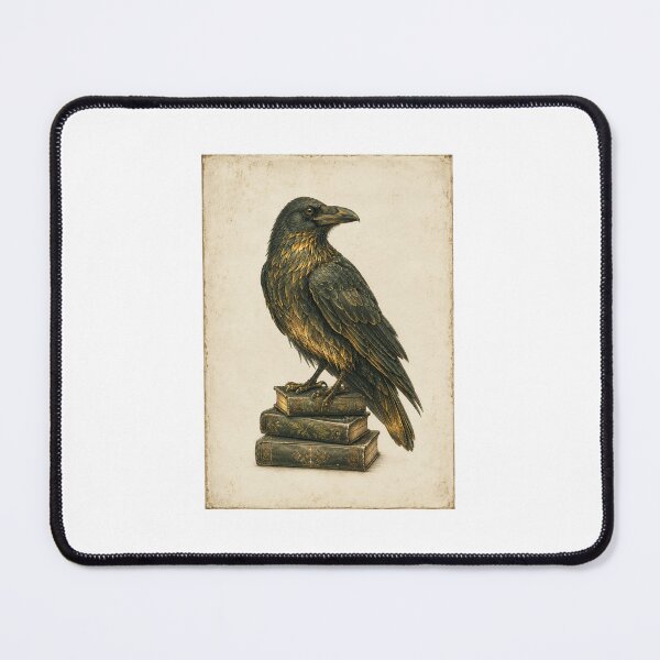 Item preview, Glowing Raven and Old Books Print — Gothic Vintage Dark Academia Art for a Writer designed and sold by Brackenlume Studio.