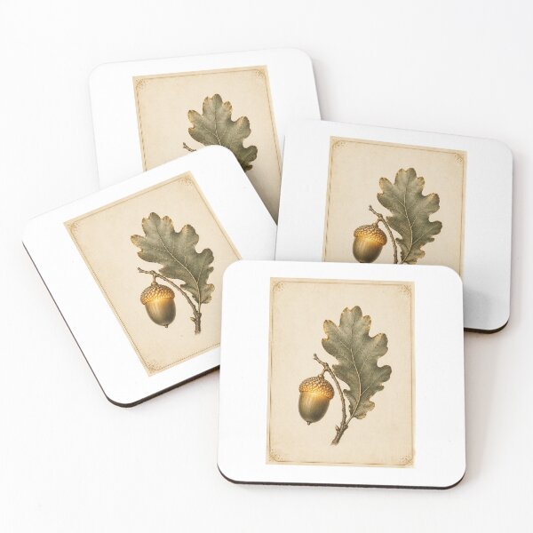 Item preview, Luminous Acorn and Oak Leaf Botanical Print — Glowing Vintage Autumn Birthday Gift Art designed and sold by Brackenlume Studio.