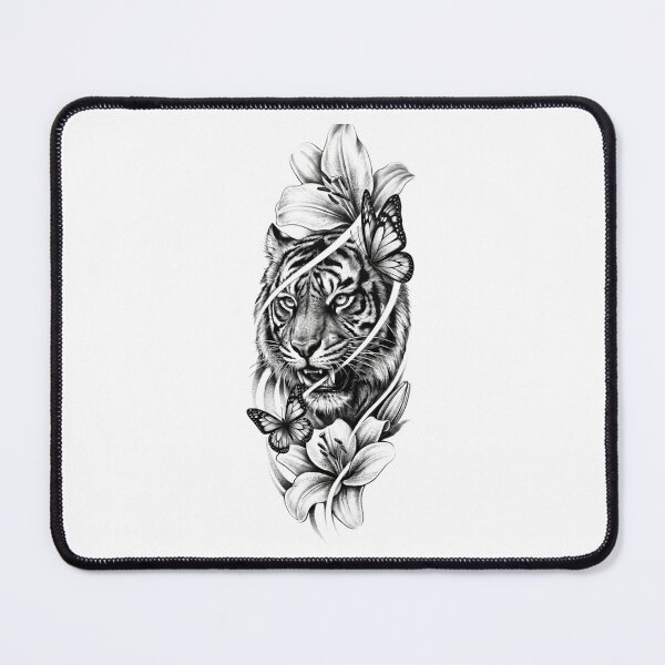 Item preview, Tiger and Flowers Tattoo Style Art designed and sold by RoyalDeluxGo.