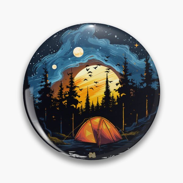 Item preview, Camping Night Landscape Glowing Tent Wilderness Stars Forest Circular Fine Art Graphic designed and sold by DesignArtist.ia.