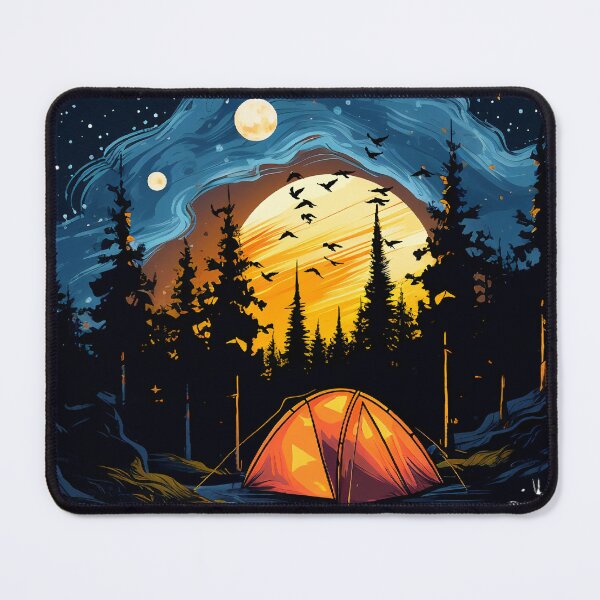 Item preview, Camping Night Landscape Glowing Tent Wilderness Stars Forest Circular Fine Art Graphic designed and sold by DesignArtist.ia.