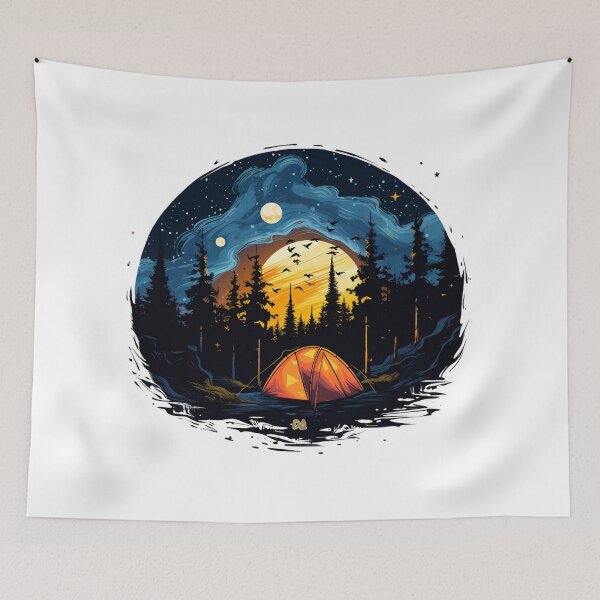 Item preview, Camping Night Landscape Glowing Tent Wilderness Stars Forest Circular Fine Art Graphic designed and sold by DesignArtist.ia.