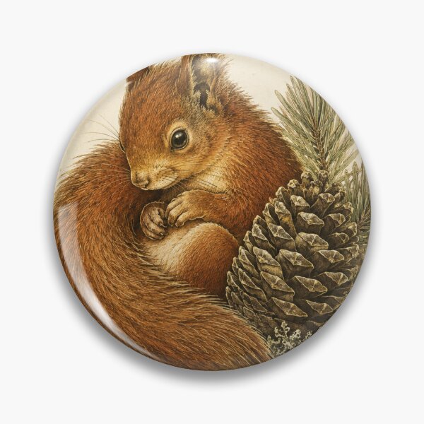 Item preview, Moonlit Red Squirrel and Pinecone Woodland Print — Luminous Vintage Botanical Art for a Cosy Reader designed and sold by Brackenlume Studio.