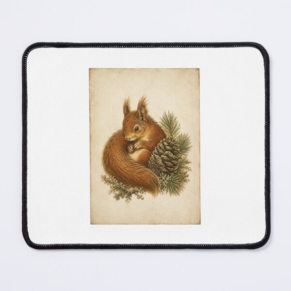 Item preview, Moonlit Red Squirrel and Pinecone Woodland Print — Luminous Vintage Botanical Art for a Cosy Reader designed and sold by Brackenlume Studio.