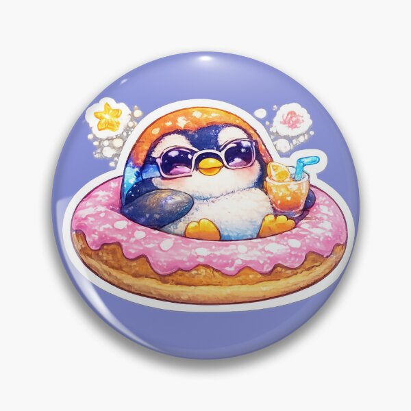 Item preview, Cute Penguin in Pink Donut Float Sticker | Kawaii Summer Penguin | Cool Penguin with Sunglasses | Funny Beach Animal Sticker designed and sold by StyloStudio.