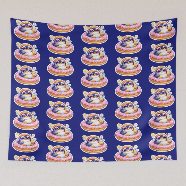 Item preview, Cute Penguin in Pink Donut Float Sticker | Kawaii Summer Penguin | Cool Penguin with Sunglasses | Funny Beach Animal Sticker designed and sold by StyloStudio.