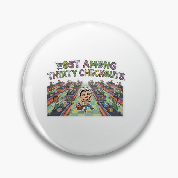 Item preview, Lost Among Thirty Checkouts Funny Shopping Sticker Souvenir Summer Edition designed and sold by Imaginarium of Chaos falcon88 .