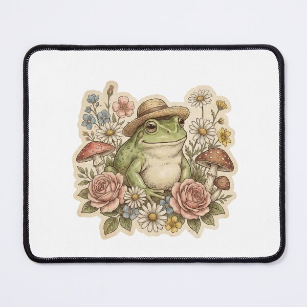 Item preview, Cute Frog With Flowers Vintage Cottagecore Mushroom Illustration designed and sold by abdelski.