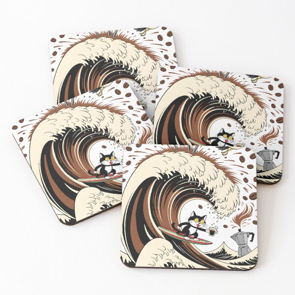 Item preview, Surfing Black Cat on a Big Wave designed and sold by BobaTeeStore.