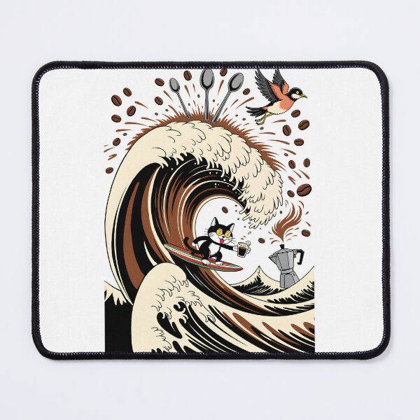Item preview, Surfing Black Cat on a Big Wave designed and sold by BobaTeeStore.