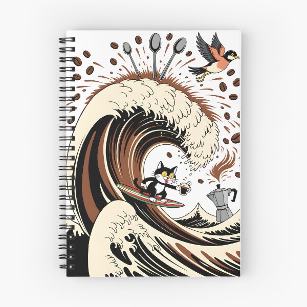 Item preview, Surfing Black Cat on a Big Wave designed and sold by BobaTeeStore.